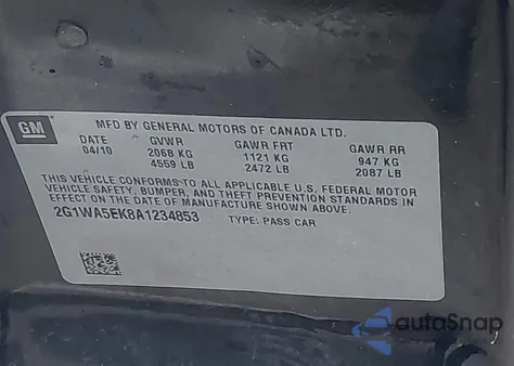 2010 Chevrolet Impala Ls из США, поврежденный, VIN 2G1WA5EK8A1234853